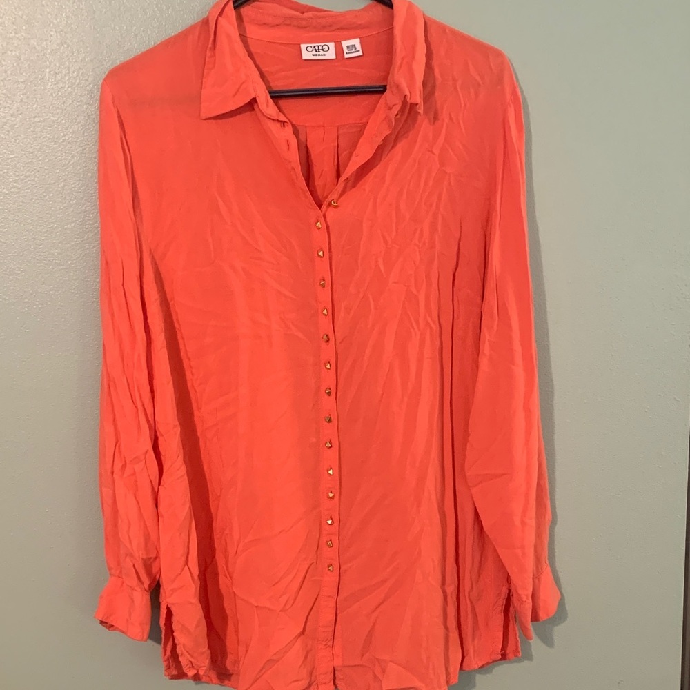 Cato Coral-Orange Button-Front Women's Shirt
